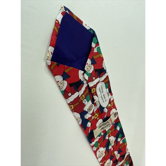 Save the Children Santa Claus Christmas Happy Santa 56” Red Silk Neck Tie - Picture 3 of 5